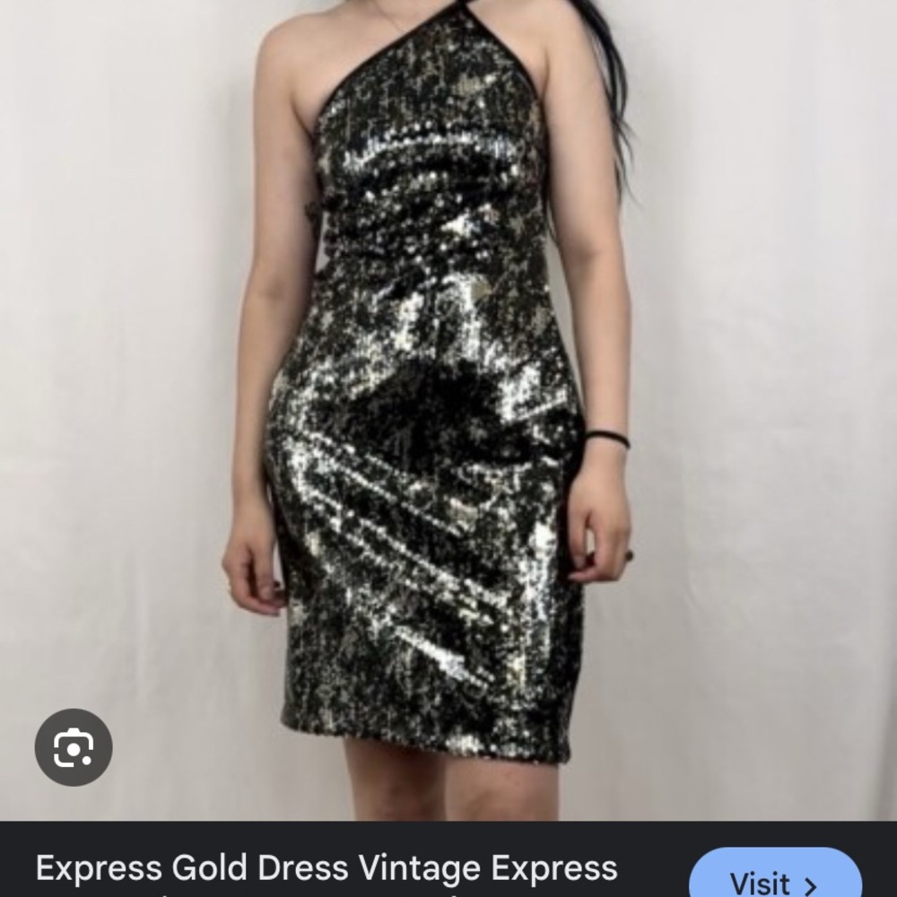 Express Shimmering Sequin Black and Gold One-Shoulder Party New Years Dress NWT